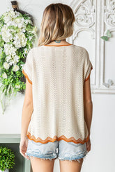 Trendy Wavy Crochet Drop Shoulder Knit Top - First Love Collection